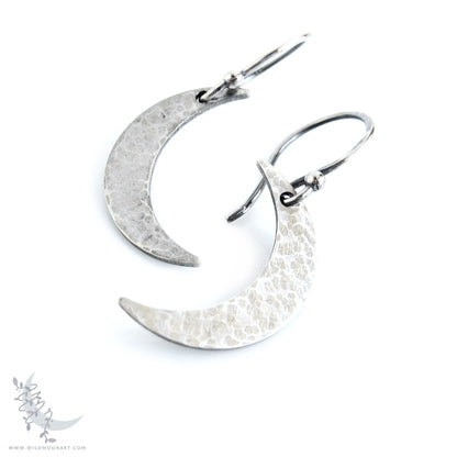 Silver Moon Earrings · Sterling Silver Handmade Hammered Crescent Moon Dangle Earrings