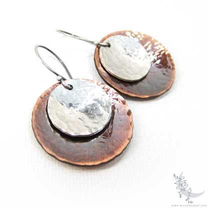 Mixed Metal Copper & Sterling Silver Earrings · Antiqued & Hand Hammered (lg)