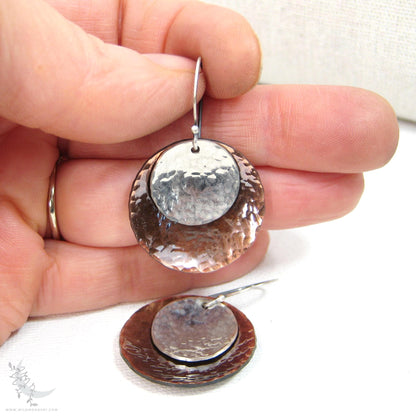 Mixed Metal Copper & Sterling Silver Earrings · Antiqued & Hand Hammered (lg)