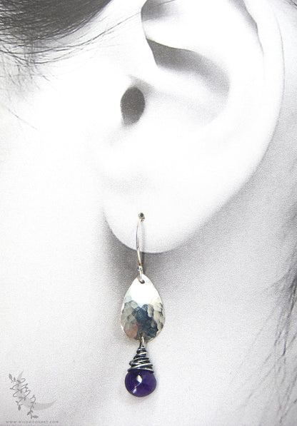 Amethyst Earrings · Hammered Teardrop Sterling Silver Dangle Earrings