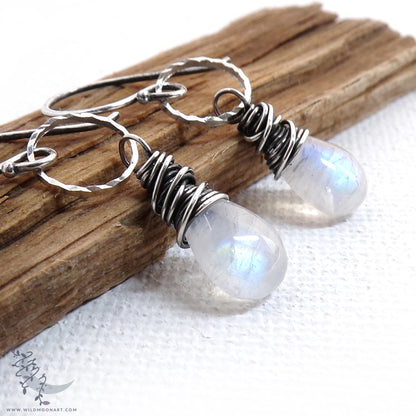 Dainty Moonstone Earrings · Sterling Silver Dangle Earrings
