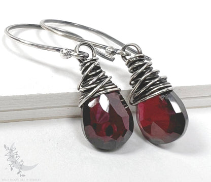 Dainty Garnet Earrings · Sterling Silver Dangle Earrings