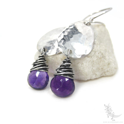 Amethyst Earrings · Hammered Teardrop Sterling Silver Dangle Earrings