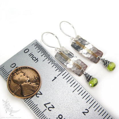 Peridot Earrings · Hammered Sterling Silver & Brass Mixed Metal Dangle Earrings