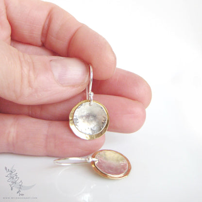 Gold & Sterling Silver Earrings · Mixed Metal Hand Hammered 14k Gold Filled Coin Dangle Earrings