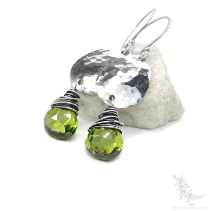 Peridot Earrings · Hammered Teardrop Sterling Silver Dangle Earrings