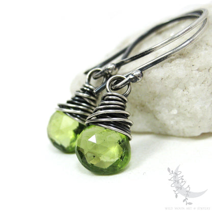 Dainty Peridot Earrings · Sterling Silver Dangle Earrings