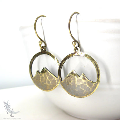Mountain Earrings · Hammered Antiqued Brass Minimalist Colorado Dangle Earrings