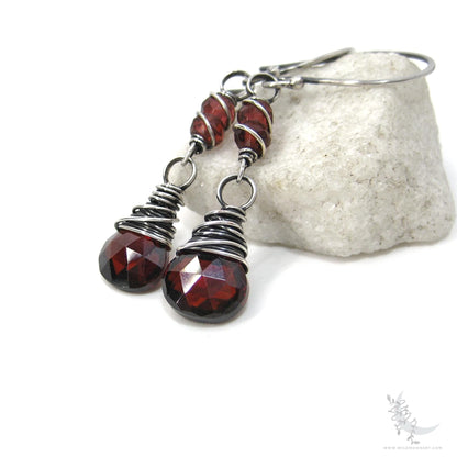 Garnet Earrings · Sterling Silver Dangle Earrings
