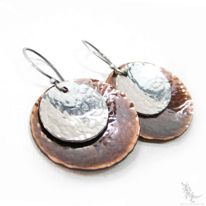 Mixed Metal Copper & Sterling Silver Earrings · Antiqued & Hand Hammered (lg)