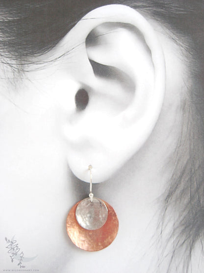 Mixed Metal Copper & Sterling Silver Earrings · Hand Hammered Coin Dangle Earrings (lg)