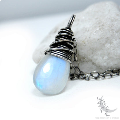 Dainty Moonstone Necklace · Sterling Silver Rainbow Moonstone Pendant