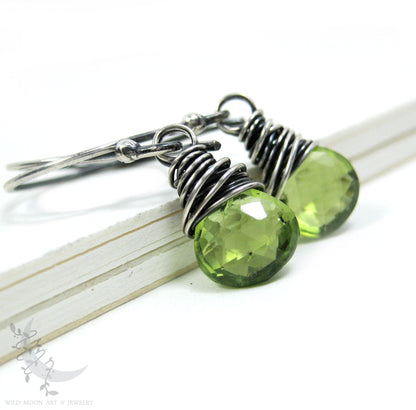 Dainty Peridot Earrings · Sterling Silver Dangle Earrings