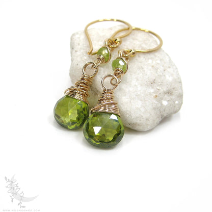Peridot Earrings · 14k Gold Filled Peridot Dangle Earrings
