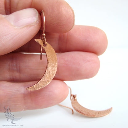 Copper Moon Earrings ·  Handmade Hammered Crescent Moon Dangle Earrings