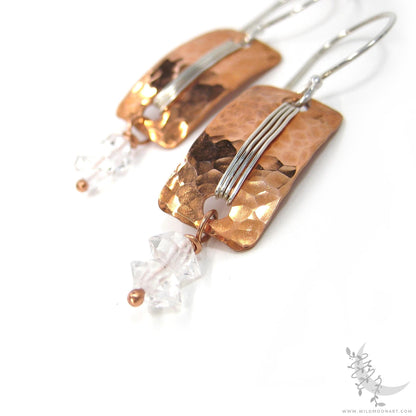 Herkimer Diamond Copper Earrings · Hammered Mixed Metal Sterling Silver Rectangle Dangle