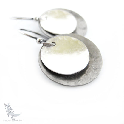 Sterling Silver Earrings · Mixed Metal Hammered Two Tone Silver Dangle Earrings (m)