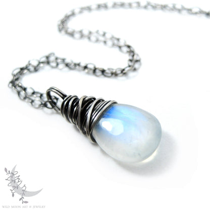 Dainty Moonstone Necklace · Sterling Silver Rainbow Moonstone Pendant