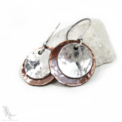 Mixed Metal Copper & Sterling Silver Earrings · Antiqued & Hand Hammered (s)