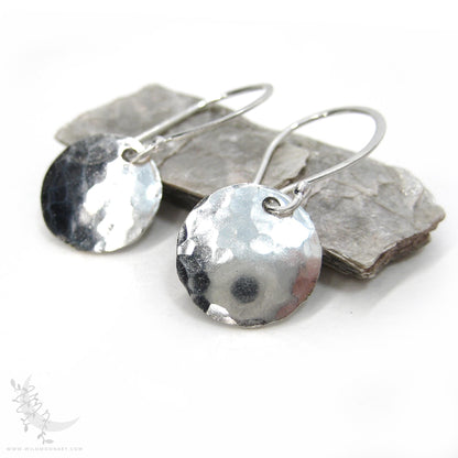 Hand Hammered Sterling Silver Earrings · Tiny Minimalist Upcycled Silver Coin Dangle Earrings