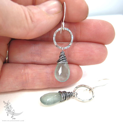 Aquamarine Earrings · Hammered Sterling Silver Dangle Earrings