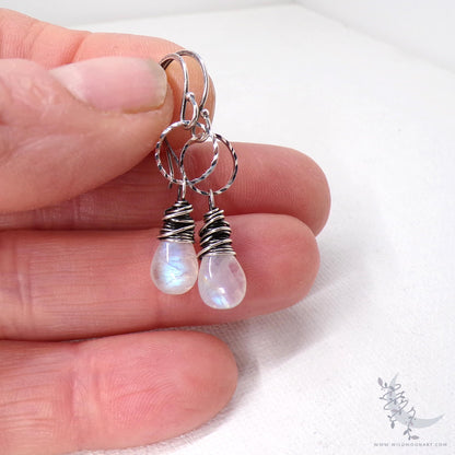 Dainty Moonstone Earrings · Sterling Silver Dangle Earrings