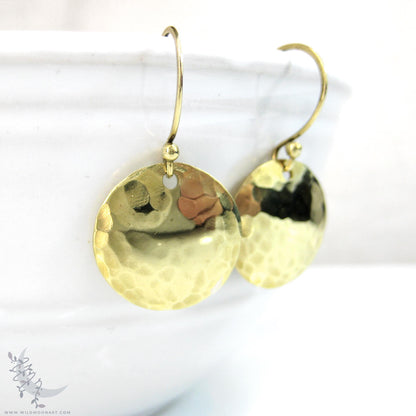 Hand Hammered Brass Earrings · Small Minimalist Coin Earrings