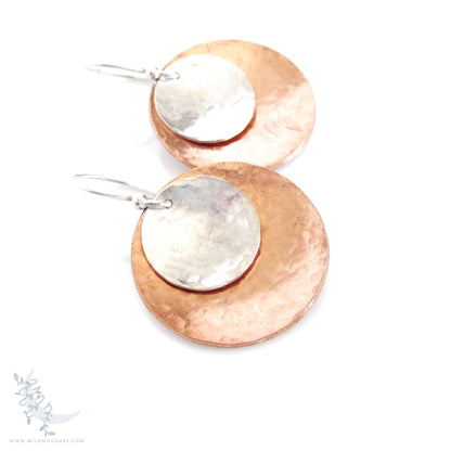 Mixed Metal Copper & Sterling Silver Earrings · Hand Hammered Coin Dangle Earrings (lg)