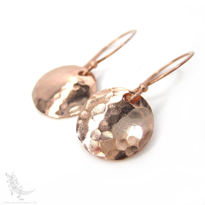 Copper Earrings · Tiny Hand Hammered Raw Copper Coin Dangle Earrings