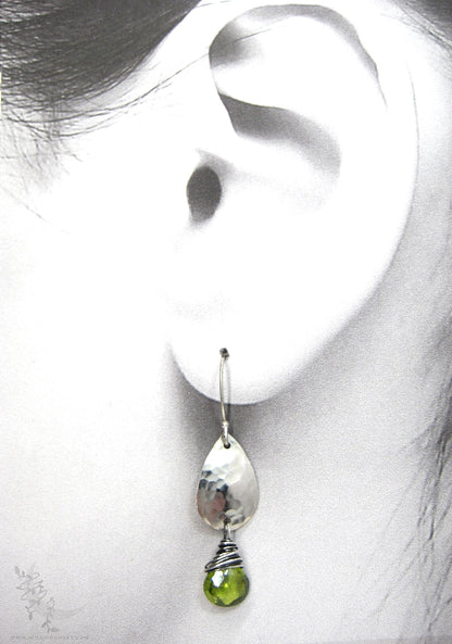 Peridot Earrings · Hammered Teardrop Sterling Silver Dangle Earrings