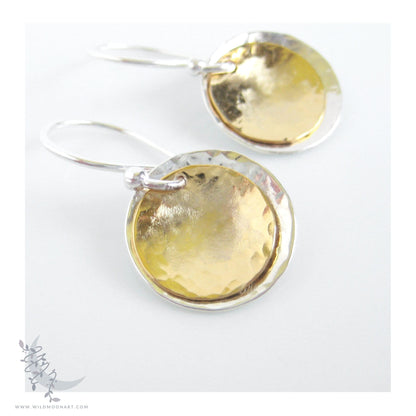 Silver & Gold Earrings · Mixed Metal Hammered 14k Gold Filled & Sterling Silver Dangle Earrings