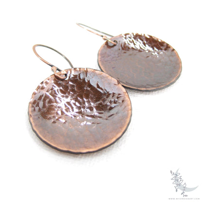 Copper Earrings · Antiqued & Hand Hammered Coin Dangle Earrings (lg)