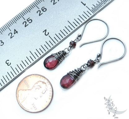 Garnet Sterling Silver Dangle Earrings · Petite Gemstone Earrings