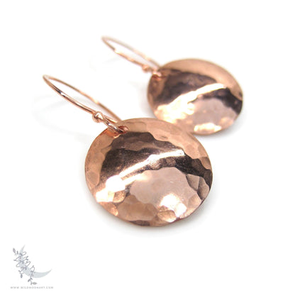 Copper Earrings · Small Hand Hammered Raw Copper Coin Dangle Earrings (s)
