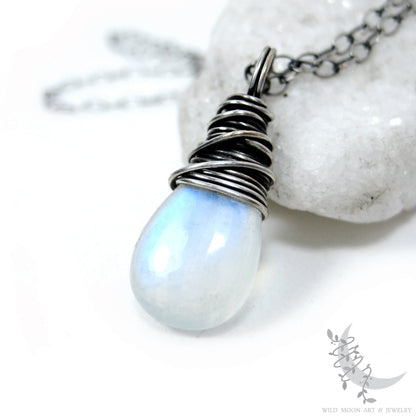 Dainty Moonstone Necklace · Sterling Silver Rainbow Moonstone Pendant