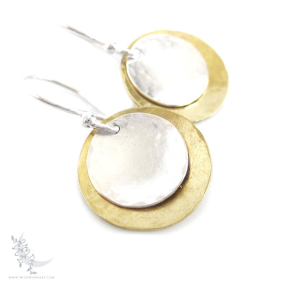 Mixed Metal Brass & Sterling Silver Earrings · Hand Hammered Coin Dangle Earrings (s)