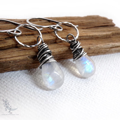 Dainty Moonstone Earrings · Sterling Silver Dangle Earrings