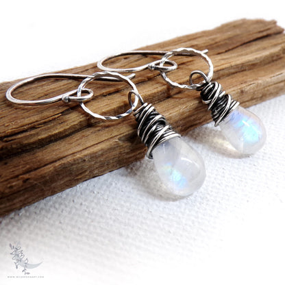 Dainty Moonstone Earrings · Sterling Silver Dangle Earrings