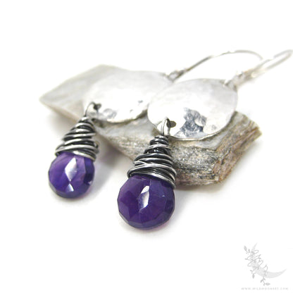Amethyst Earrings · Hammered Teardrop Sterling Silver Dangle Earrings