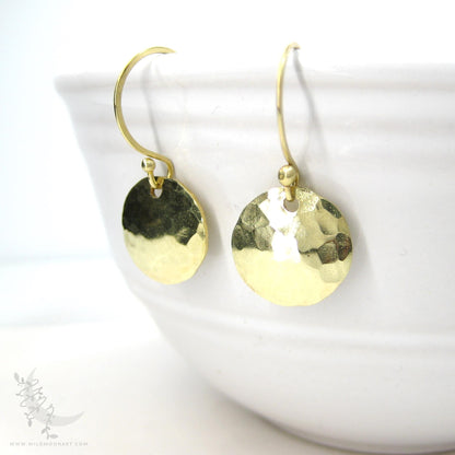 Hand Hammered Brass Earrings · Tiny Minimalist Coin Earrings