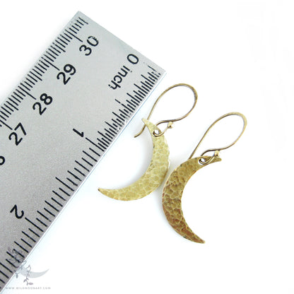 Golden Moon Earrings · Handmade Hammered Brass Crescent Moon Dangle Earrings