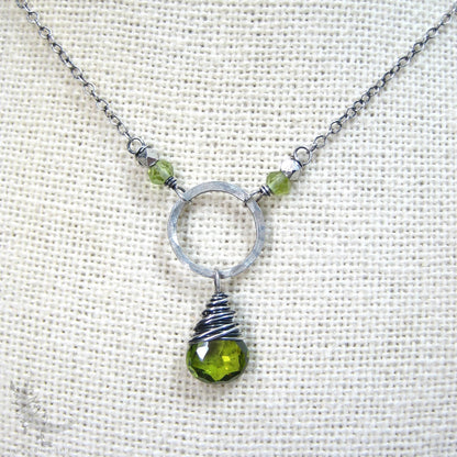 Peridot Necklace · Hammered Sterling Silver Peridot Pendant