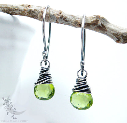 Dainty Peridot Earrings · Sterling Silver Dangle Earrings