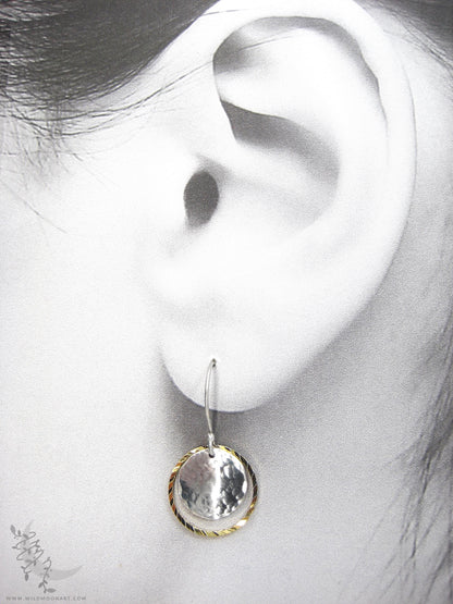 Silver & Gold Earrings · Mixed Metal Hammered Dangle Earrings