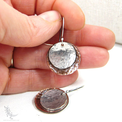 Mixed Metal Copper & Sterling Silver Earrings · Antiqued & Hand Hammered (m)