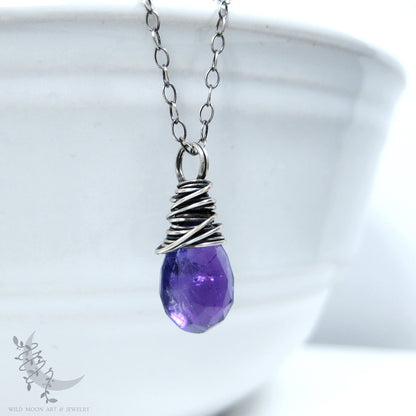 Dainty Amethyst Necklace, Sterling Silver Purple Amethyst Pendant