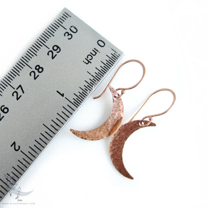 Copper Moon Earrings ·  Handmade Hammered Crescent Moon Dangle Earrings