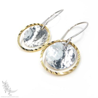 Silver & Gold Earrings · Mixed Metal Hammered Dangle Earrings