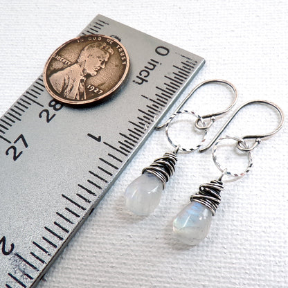 Dainty Moonstone Earrings · Sterling Silver Dangle Earrings
