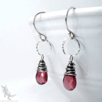 Dainty Garnet Earrings · Sterling Silver Dangle Earrings